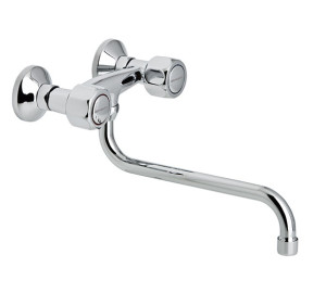 GAMMA Wall sink mixer with 15cm low tube, 24 cm spout